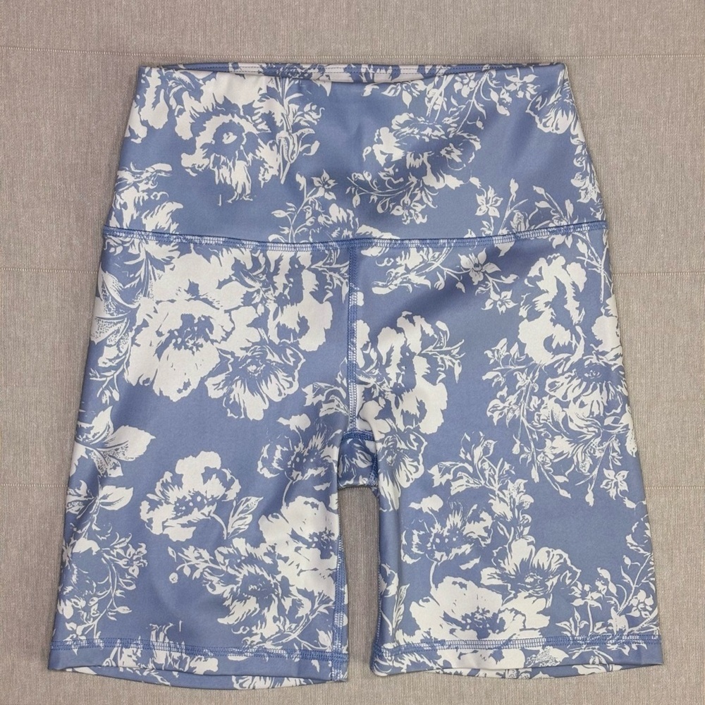 Reformation EcoMove Blue Floral Biker Shorts High Rise Sculpt Activewear